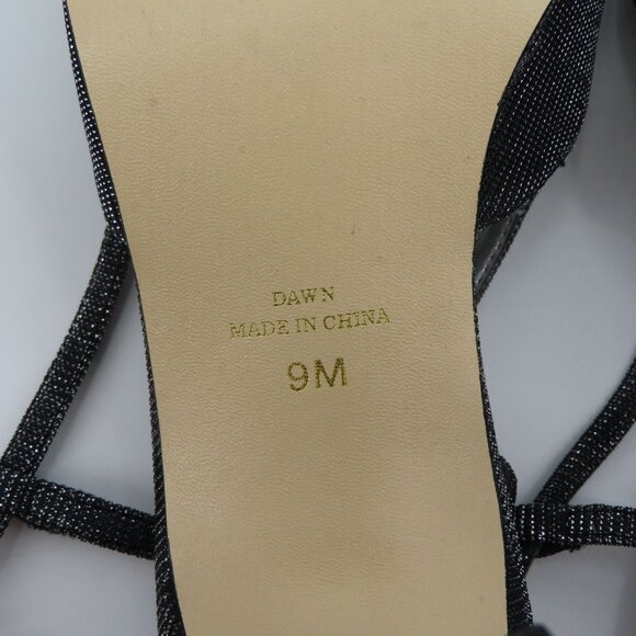 VTG Metaphor Women 9 M DAWN Black Silver Metallic Strappy Square Toe Heels Shoes - Picture 10 of 12
